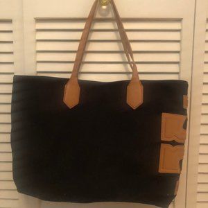 `Tory Burch Double T Black Canvas Tote`